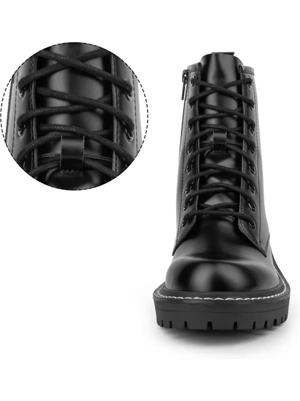 Chic Women's Ankle Booties - Casual 8-Eye Lace-Up Combat Boots with Side Zipper